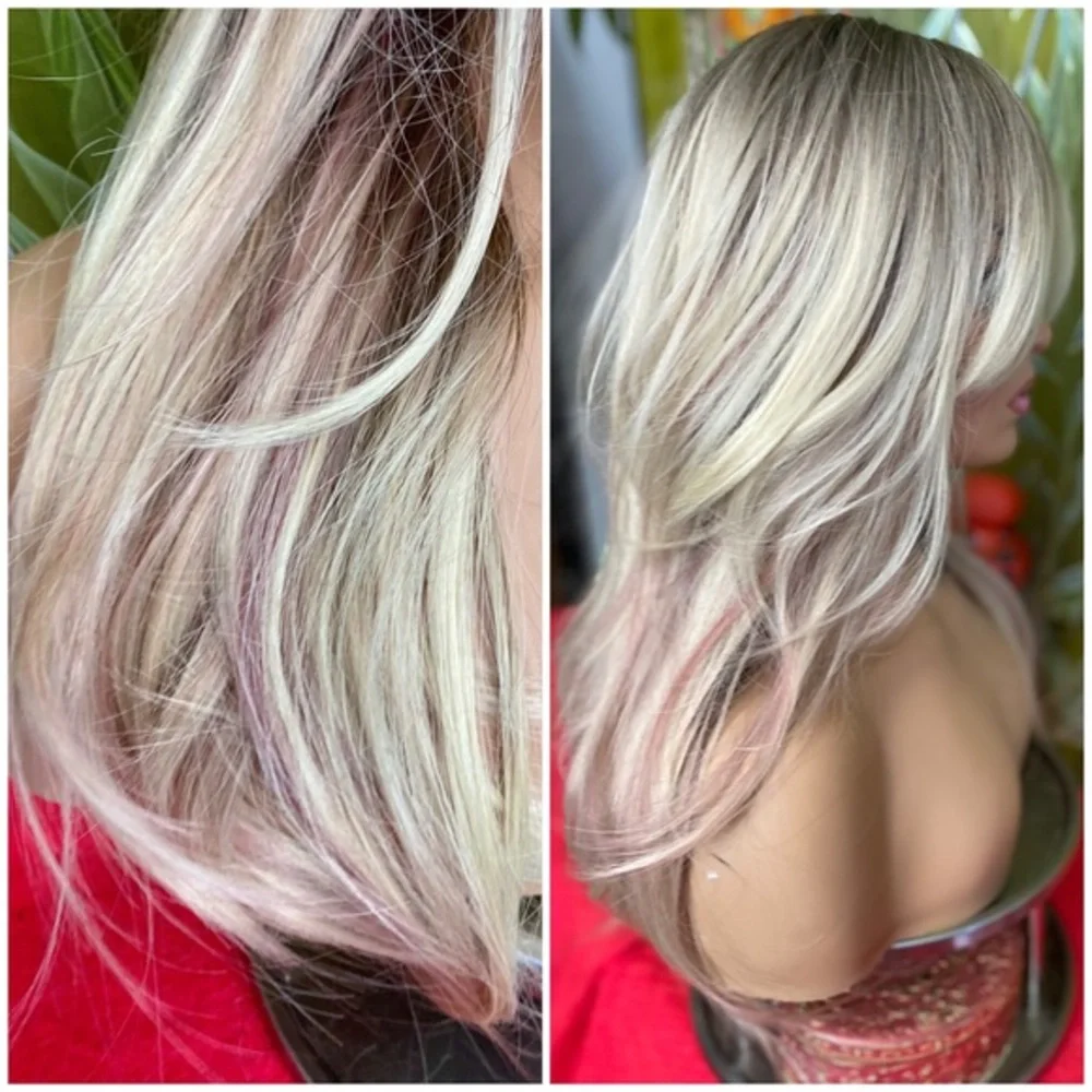 LAST ONE blonde with pink highlights layered wig